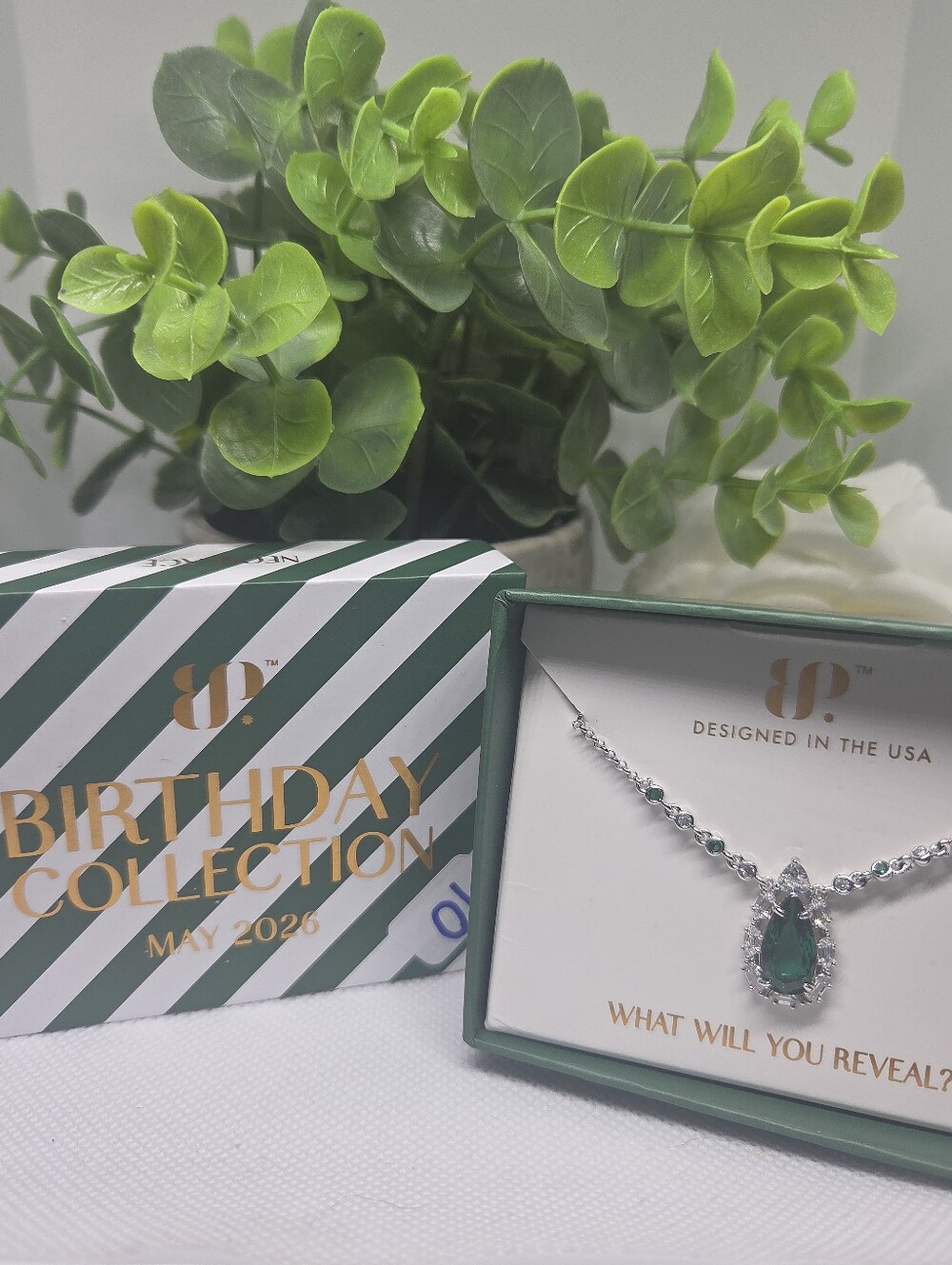 Birthday Collection Emerald Teardrop Necklace - Silver & Green
